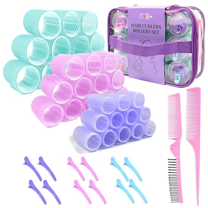 Hair Rollers Set 50Pcs with Clips for Long Short Medium Hair, Heatless Curls 36PCS for Hair, Sleep In Curlers for Comb Blowout Look Gift Set for Girls Women