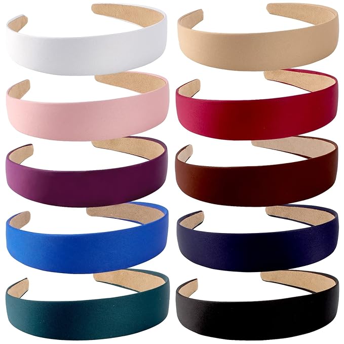Wecoe 10 Pack Satin Headbands 1 Inch Wide Red White Black Pink Purple Headband Women Girls Non Slip Fashion Hair Bands Diy Holiday Costume Hair Accessories Women Girls Diademas Coreanas Para Mujer