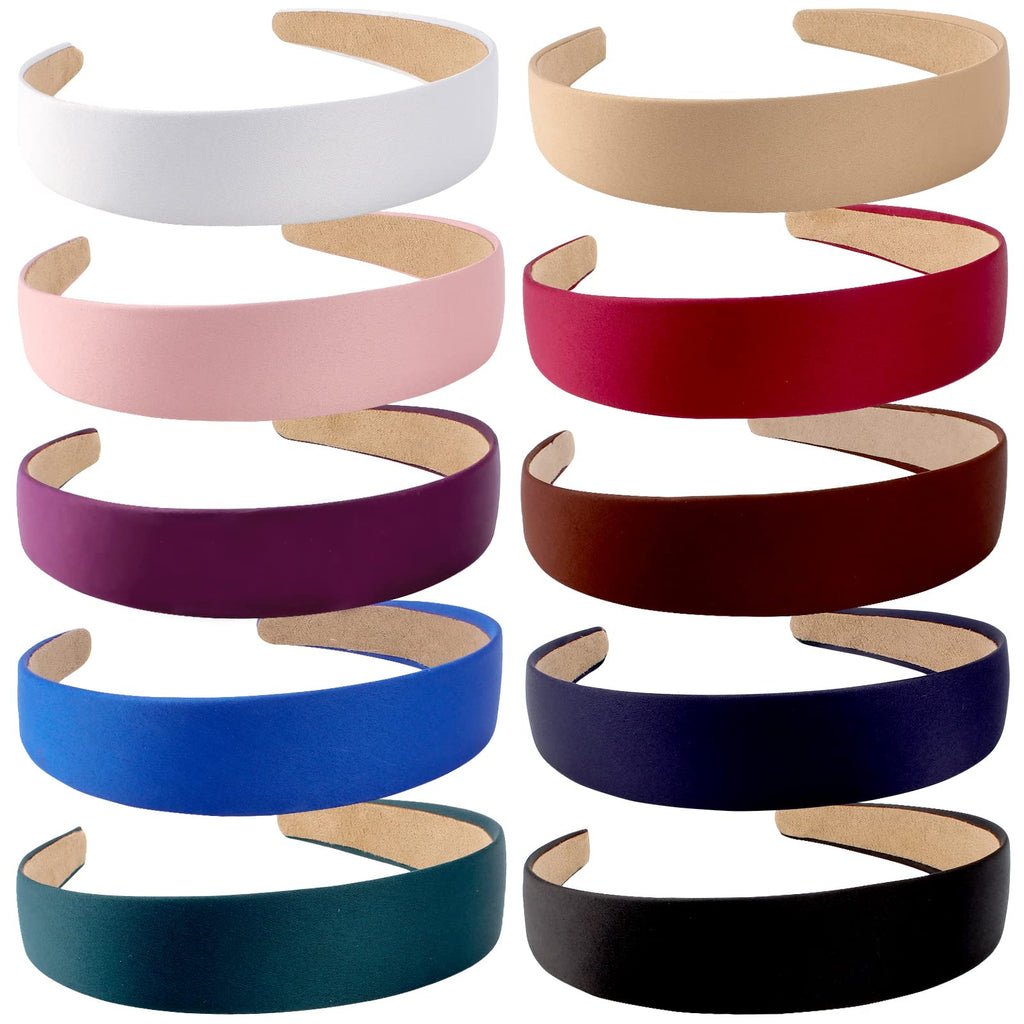 Wecoe Headbands for Women Girls, 10 Pcs 1 Inch Wide Satin Headbands