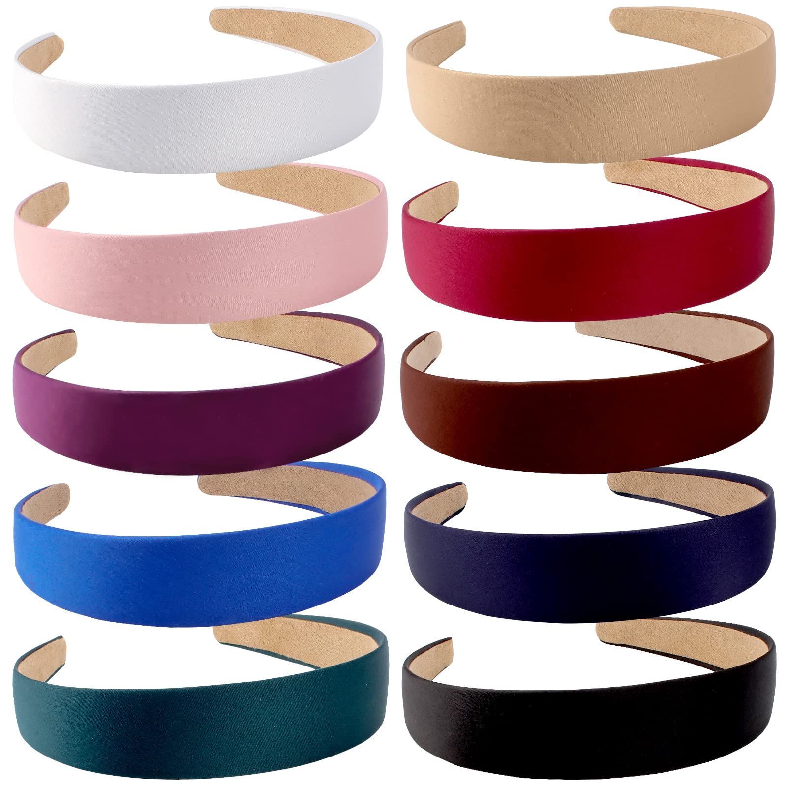 Wecoe Headbands for Women Girls, 10 Pcs 1 Inch Wide Satin Headbands