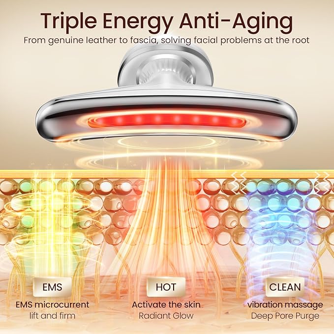 Face and Neck Massager, Handheld Red Light Therapy for Face -7 Color LED Facial Beauty Device with 3 Beauty Modes USB Rechargeable Face Sculpting Wand Tool for Wrinkles & Anti-Aging Skin Care