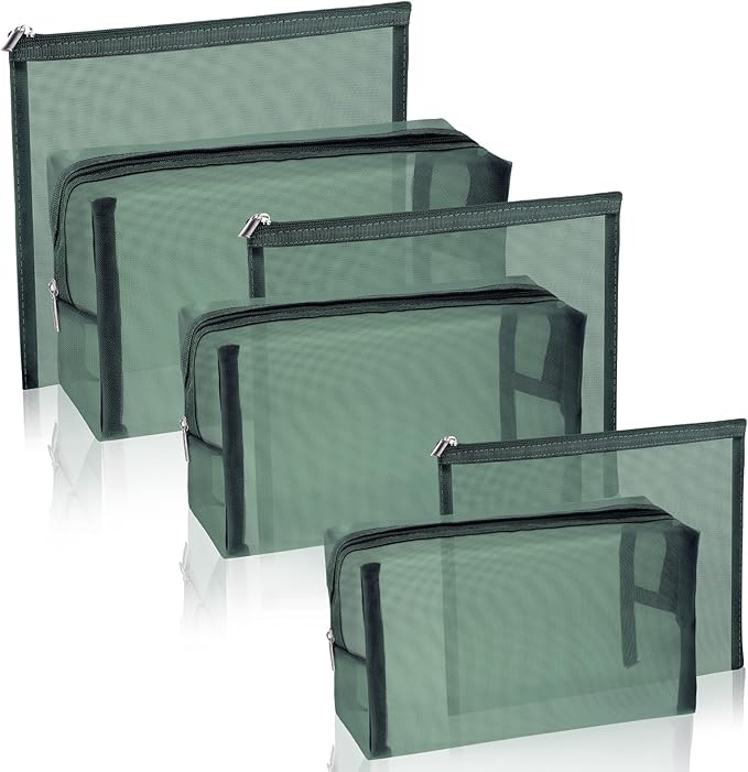 Boao 6 Pieces Mesh Makeup Bags Mesh Cosmetic Bag Portable Travel Organizing Zipper Pouch Toiletries Makeup Pouches for Home Office Travel Accessories(Green)
