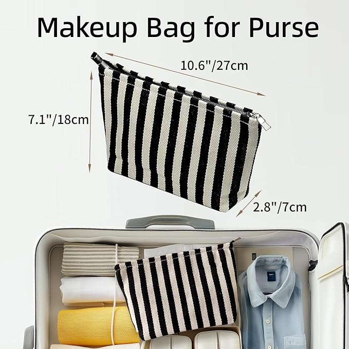 itgowisa Striped Makeup Bag for Women, Travel Makeup Pouch Purse Organizer