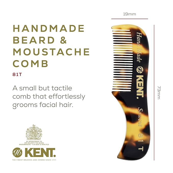 Kent Set Men's Hair Pocket Combs, 81T X-Small, 20T Fine Tooth Folding Comb. Best Hair, Beard and Mustache Grooming Kit for Travel and Home Care, Handmade in England