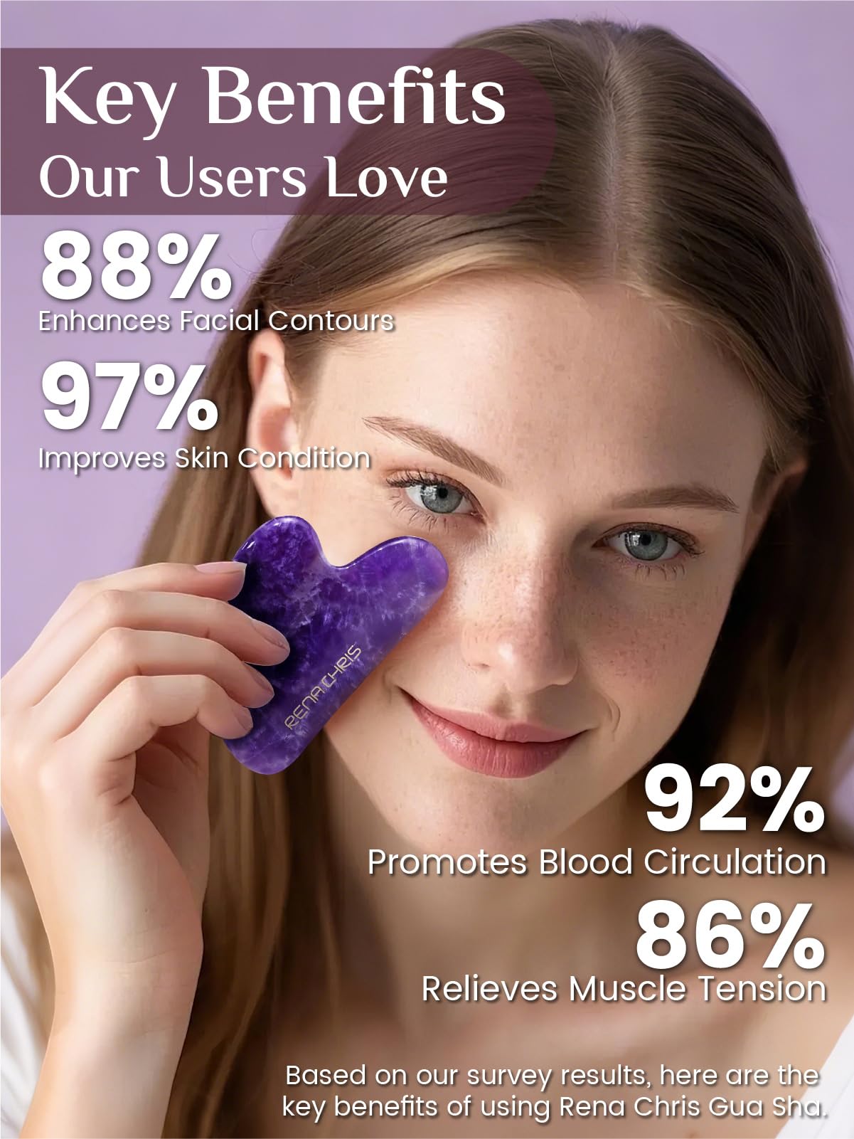 Rena Chris Gua Sha Facial Tools: Natural Amethyst Guasha Tool for Face Acupuncture Therapy, Facial Massager for Jawline Sculpting and Puffiness Reducing (Purple)