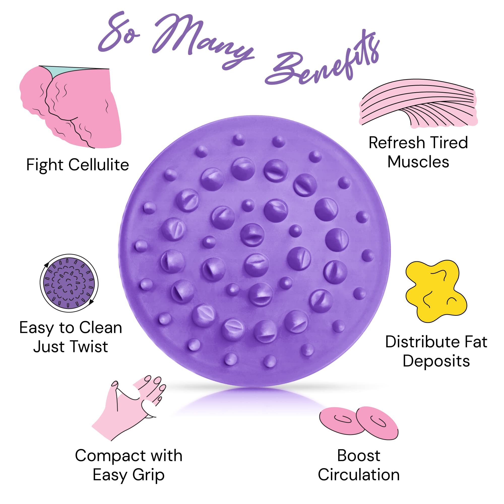 Scala Cellulite Massager Silicone, Bath Scrubber for Smoother Skin Purple