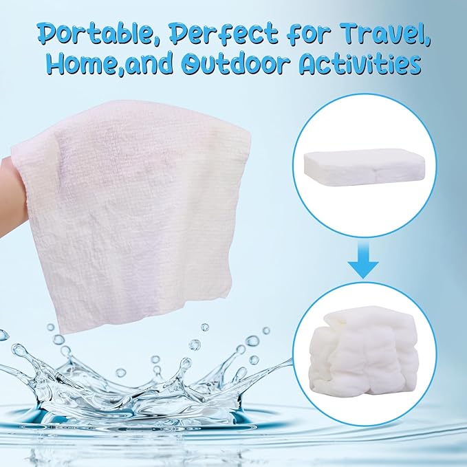 Cottonessence Premium Compressed Towels (50-Pack) - 9.4" x 11.8" Individually Wrapped Coin Tissues, Portable Towels for Travel, Hiking, Gym, Spa, Beauty Salon, Makeup, Baby Care, Outdoor Use