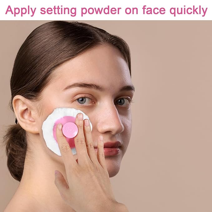 WLLHYF 2 Pcs Large Fluffy Puff Body Cosmetic Face Loose Powder Applicator Handle Foundation Puff Pad Washable Beauty Application Tool for Women Sensitive Skin (Pink+Blue)