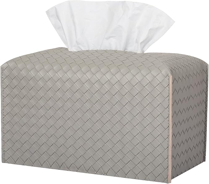 Tissue Box Cover PU Leather Tissue Holder Square Facial Tissue Case Facial Paper Organizer Dispenser for Bathroom, Vanity Countertop, Tabletop, Car, Rectangle, Evergreen