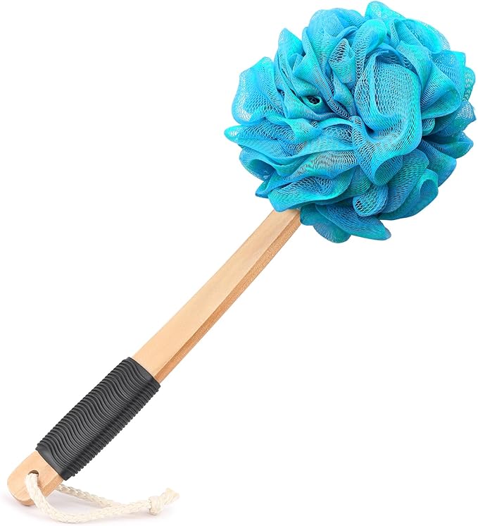 FORENEE Blue and Green Loofah on a Stick, PE Mesh Back Scrubber