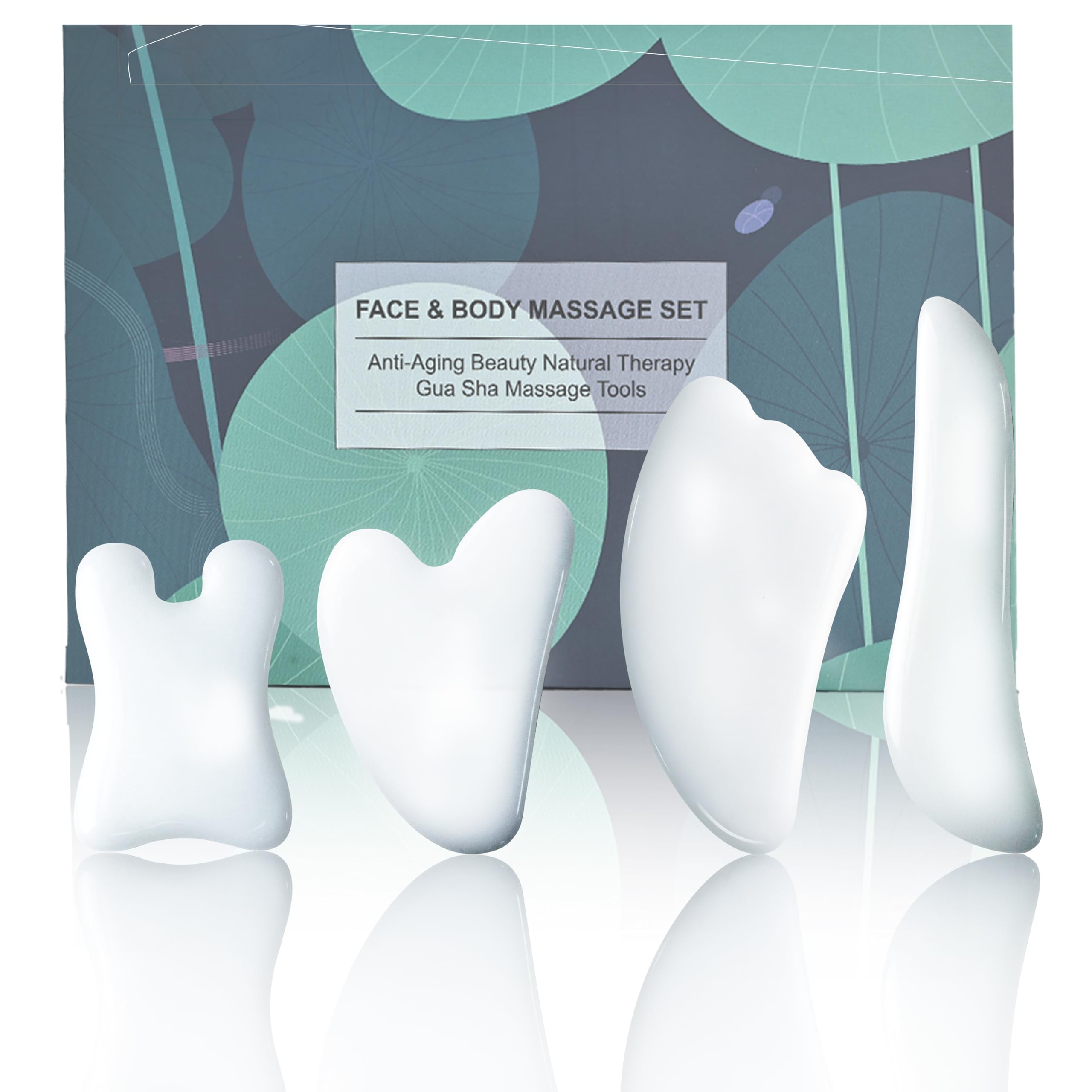 Rena Chris Guasha Massage Tool, 4 pcs Gua Sha Facial Tool, Guasha Board for SPA Acupuncture Therapy Trigger Point Treatment, Gua Sha Scraping Massage Tool (White)