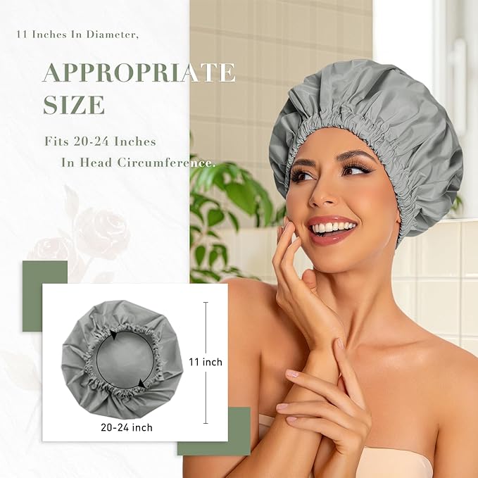 Edoneery Reusable Shower Caps for Women, Waterproof Long Hair Bonnet