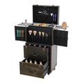 Beauty Salon Luggage,Rolling Lockable Makeup Train Case Hairdressing Trolley Stylist Beauty Salon Cosmetic Luggage Travel Organizer Tool Box with Hair Dryer Holder (Bronze)