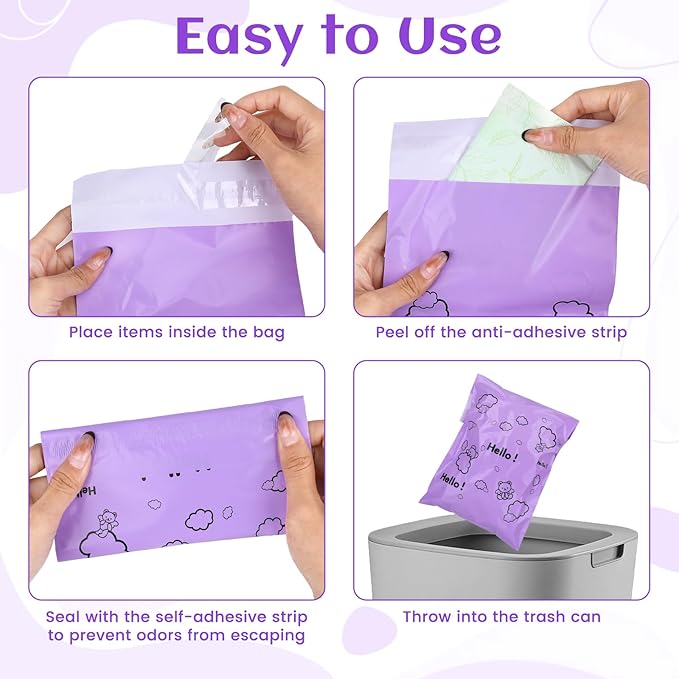 100 Pcs Sanitary Napkin Disposal Bags,Feminine Hygiene Disposal Bags for Pads,Tampon Sanitary Bag for Women Girls Privacy Protection(Purple)