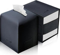 PENGLONG Tissue Box Cover 5X5X5'' PU Leather Tissue Holder Square Tissue Cube Box Organizer for Bathroom Vanity Countertop, Car, Night Stands, Office, Home, Kitchen (2Pack, Black)