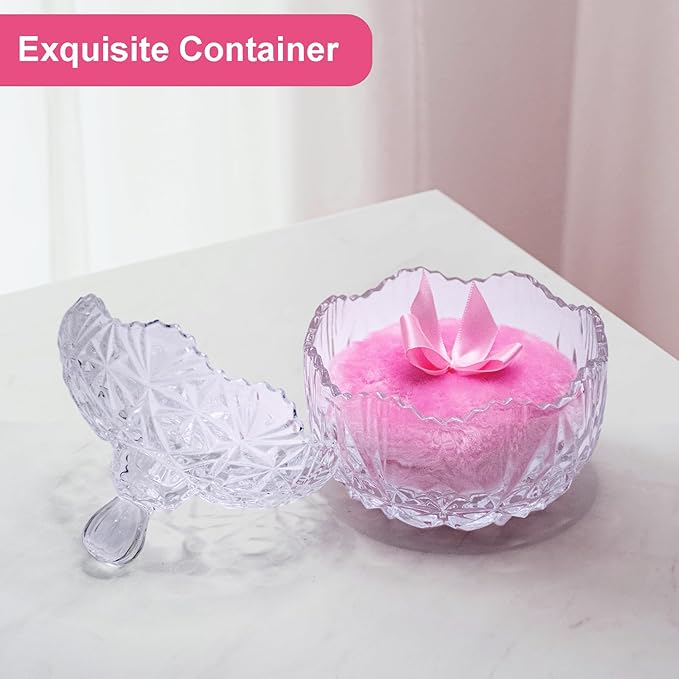 Qopoto 5 Pieces Large Body Powder Puff and Powder Container, Crystal Case for Dust Puff, Powder applicator with Box for Face and Body (Clear, Crown)