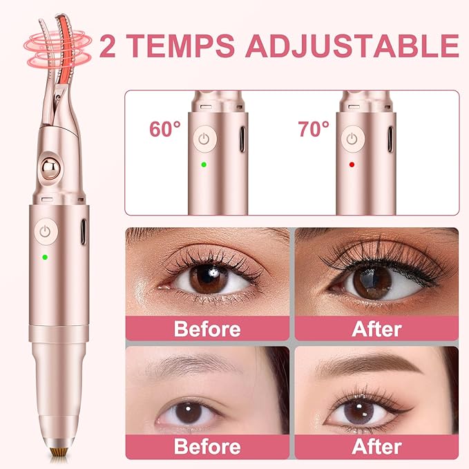 2 -in-1 Heated Eyelash Curler and Eyebrow Trimmer for Women, 10S Fast Heating, Electric Eyelash Curler with 2 Temp Settings Suit for All Lashes, 24H Long Lasting Curls, Christmas Gift for Women Girls