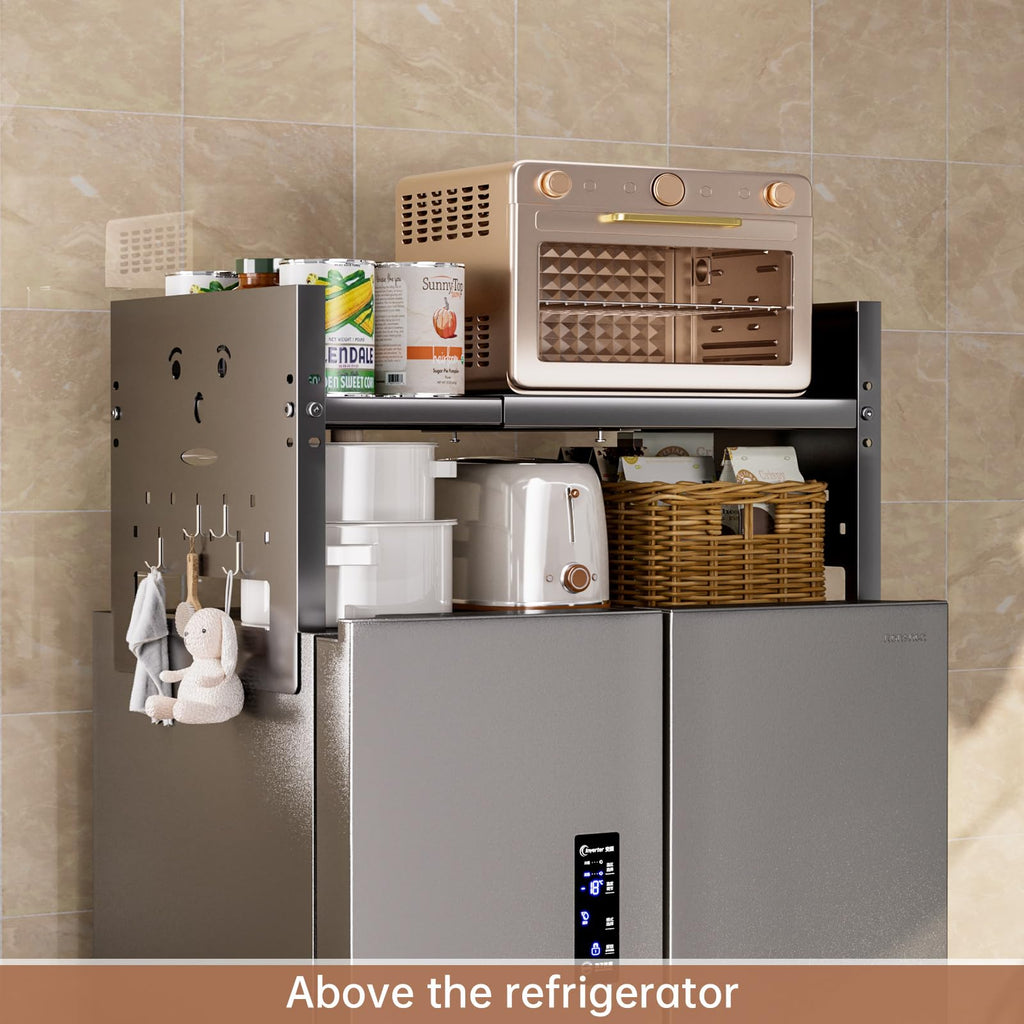 Ipotive Adjustable Top Storage Shelf for Refrigerator or Washer, Dryer Countertop, Expandable Storage Shelves for Kitchen, Laundry Room and Dorm Room (Gray)
