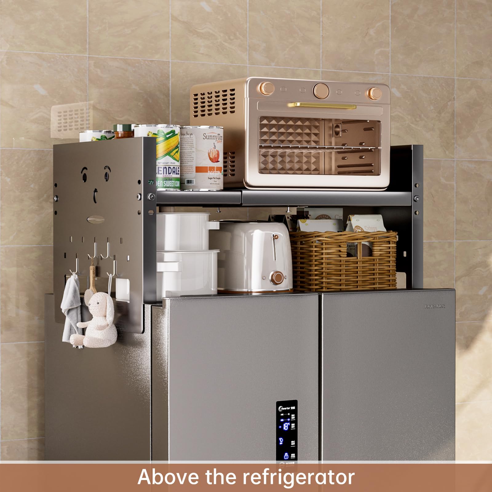 Ipotive Adjustable Top Storage Shelf for Refrigerator or Washer, Dryer Countertop, Expandable Storage Shelves for Kitchen, Laundry Room and Dorm Room (Gray)