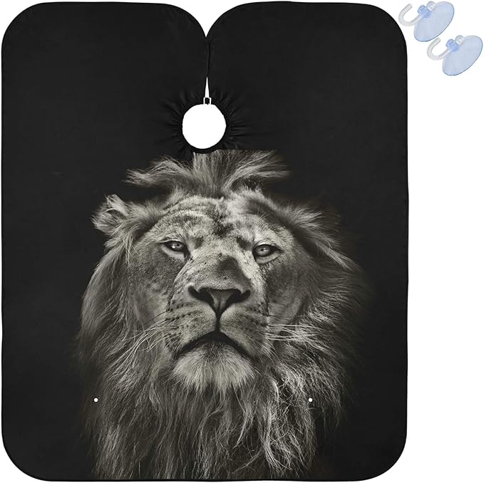 visesunny Barber Cape Dark Lion Animal 3D Print Polyester Hair Cutting Salon Cape Apron Anti-Static Haircut Shaving Cloth Beard Shaving Bib Hairdressing Cape