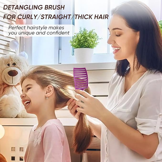 Kertiberif 2 Pack Curved Vented Detangling Brush for Wet and Dry Hair, Paddle Styling Hair Brush for Faster Blow Drying, Detangler Brush for Women Men Curly Thick Hair