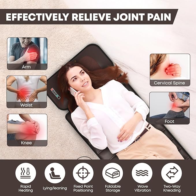DOPICT Massage Mat, Detachable Neck Massager, Full Body Vibration Heating, Massage Pad with 10 Vibrating Motors and 9 Speed Settings for Home Office Use, Gift for Men Women Parents,Brown