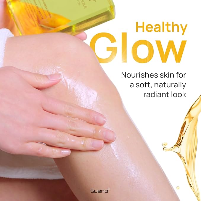 Bueno+ Paris Queen Huile Carrot Body Oil | Fast-Absorbing Non-Greasy Glow Formula | Brightens & Hydrates with Carrot Extract & Beta-Carotene | Fresh Green Floral Scent | All Skin Types | 6.7 Fl Oz