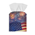 Pzuqiu Firework American Flag Tissue Box Holder Square PU Leather Tissue Organizer Case with Metal Button Waterproof Napkin Holder for Home Office Car Automotive Decor