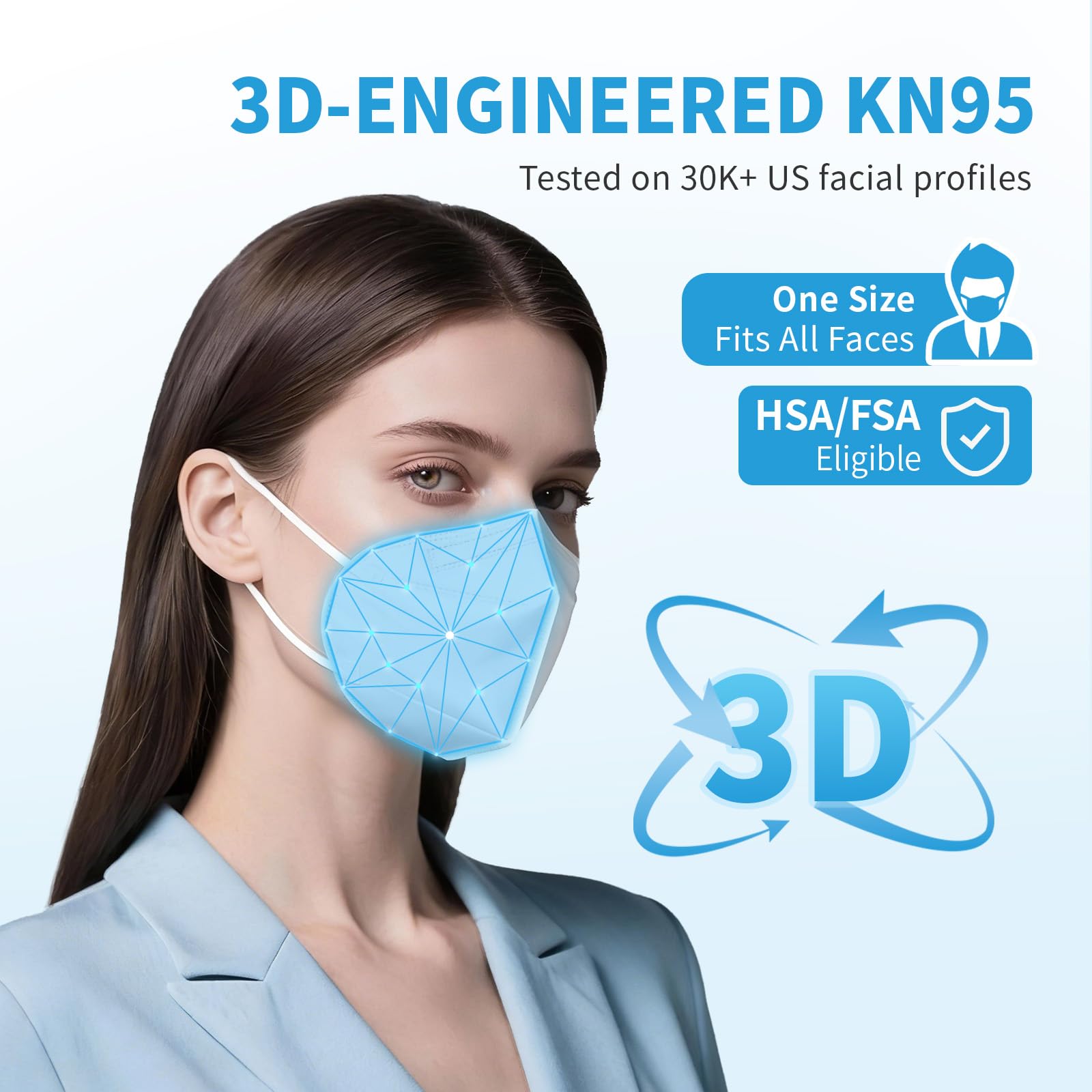 Akgk KN95 Face Mask 50 PCS, Breathable Protection 5-Ply White Masks, Cup Dust Safety
