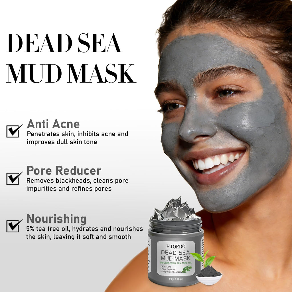 Pjordo 4 Pcs Clay Mask for Face(360g in Total), Turmeric Vitamin C, Dead Sea Mud, Green Tea Avocado, Rose, Face Masks Skincare for Pore Cleansing, Facial Masks for Women Skin Care, 3.17 Oz Each