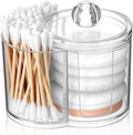 Gsbnjuy Cotton Swab Holder Dispenser Dual-Compartment Cotton Organizer Clear Vanity Canister with Removable Dustproof Lid Bathroom Accessories Storage Organizer for Cottons Swabs Balls Pads Floss