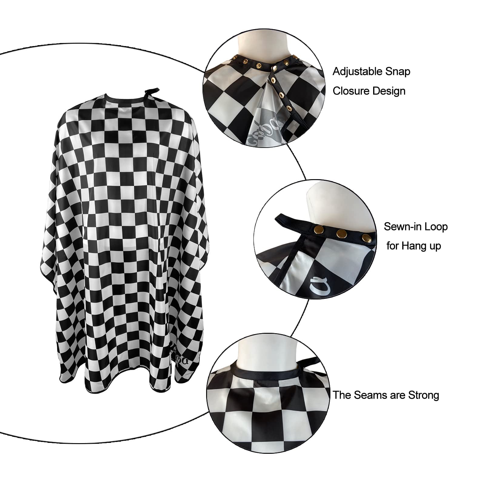 Barber Cape for Men Haircut Cape with Snap Closures Professional Salon Cutting Cape Large Waterproof Hairdressing Cape Gown Apron for Hairstylist- 63”× 56”(CHECKED PATTERN)