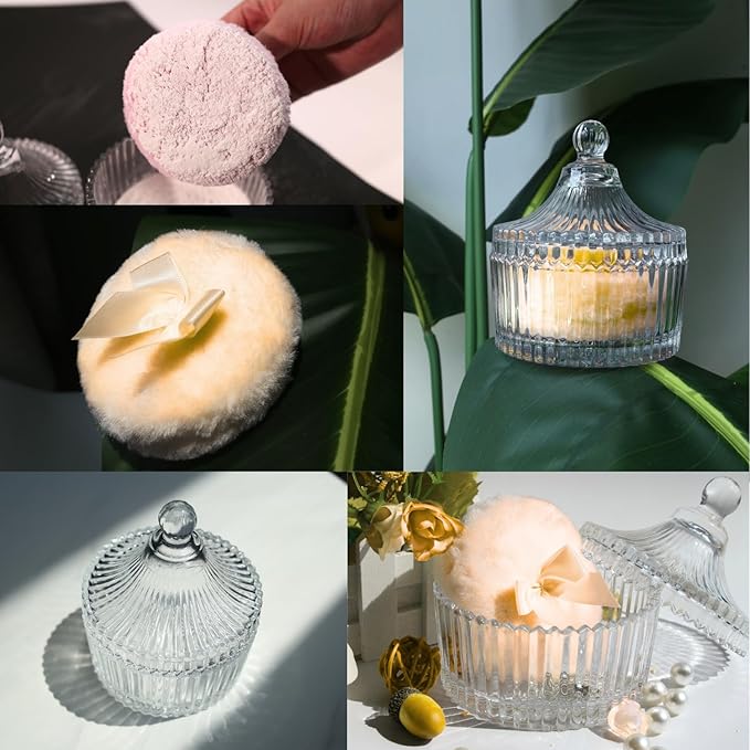 2 Pcs Large Body Powder Puff and Container Powder Container with Puff Powder Puff Crystal Container Soft Washable Reusable Velour Face Body Glitter Powder Puff Wet Dry Makeup (Yellow)