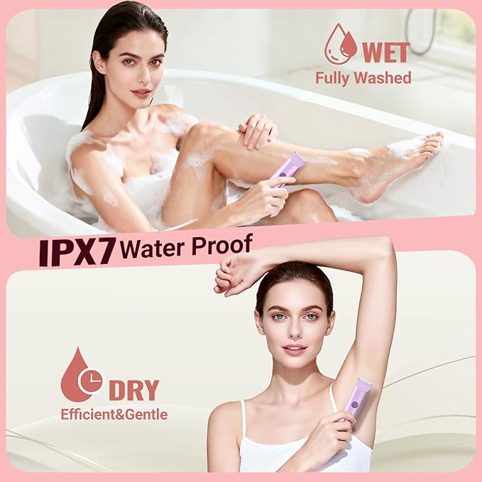 Bikini Trimmer for Women 2in1 High Power Epilators Hair Removal Waterproof Electric Razors Women's Electric Razor Pubic Hair Trimmer Shaver for Women for Ladies Pubic，Face， Underarms，Legs(Purple)