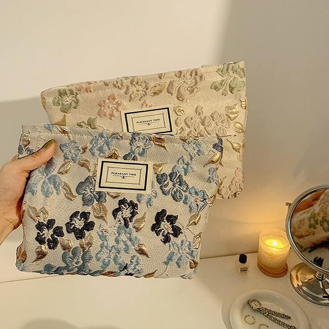 SxoSyo Floral Makeup Bags, Fabric Cosmetic Purse, Pink