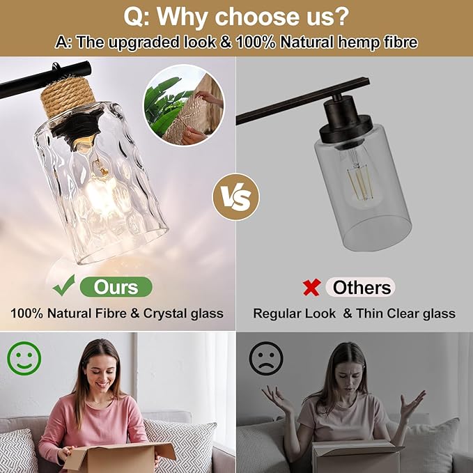 Bathroom Light Fixtures, 4-Light Coastal Vanity Lights with Crystal Glass Shade, Black Bathroom Wall Lamp for Mirror Kitchen Hallway Cabinet
