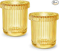 2 Pack Qtip Holder - Apothecary Jars with Lids, Bathroom Organizers and Storage Canister for Cotton Balls,Swabs,Floss Picks,Hair Ties,Clear Glass Vintage Bathroom Decor Jar Set (yellow)