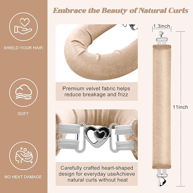 Togayu Heatless Curling Rods for Overnight Curls - Jumbo Soft Hair Rollers to Sleep in, No-Damage Flexi Rods with Silk Scarf - For All Hair Types and Texture - 8pcs White