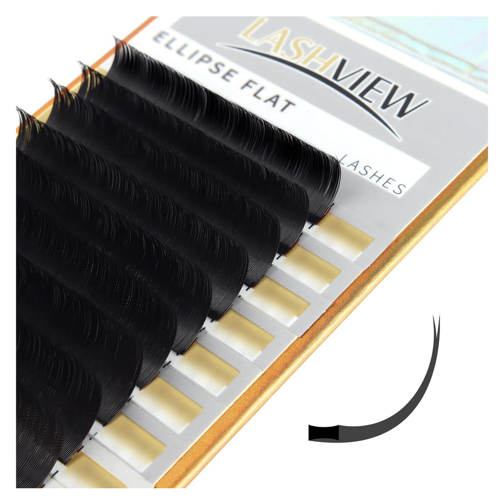 LASHVIEW Eyelash Extensions,Ellipse Flat Eyelash Extensions 0.20mm C Curl 10mm, Black,Individual Lashes,Semi-Permanent Extremely Soft Professional Salon Use