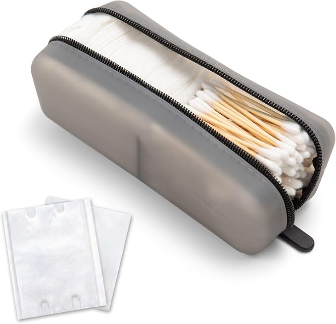 Cotton Pad Swab Travel Case, 2-in-1 Waterproof Organizer, VISFRESH (Black)