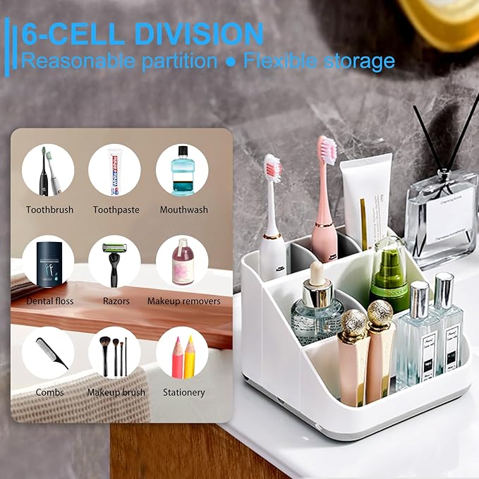 Toothbrush Holder for Bathroom,Detachable for Easy Cleaning Multi-Functional Countertop Storage Organizer,6 Slots Kids Electric Toothbrush and Toothpaste Organizer Caddy for Bathroom Vanity(Grey)