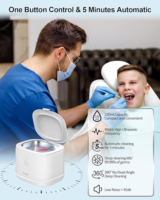 BCOM Ultrasonic Retainer Cleaner Machine, Denture Cleaner for Mouthguard
