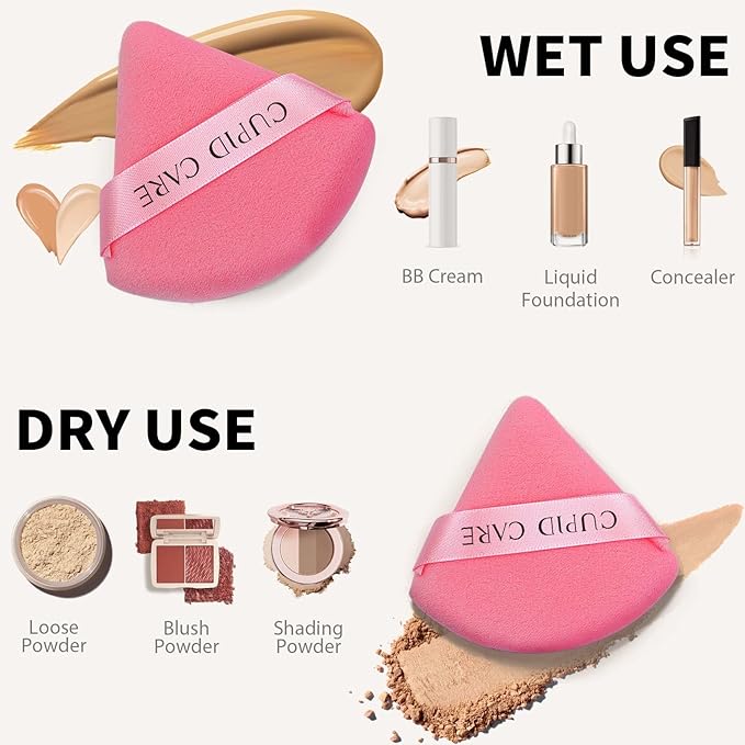 CUPID CARE 6 Pcs Powder Puff with 2 Travel Cases, Setting Powder Puffs for Face Powder and Foundation, Velour Makeup Puff for Loose Powder Body Powder, Skin-Friendly, Beauty Makeup Tools-Pink/Red