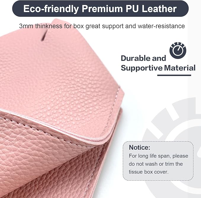PENGLONG Tissue Box Cover 5X5X5'' PU Leather Tissue Holder Square Tissue Cube Box Organizer for Bathroom Vanity Countertop, Car, Night Stands, Office, Home, Kitchen (1Pack, Pretty Pink)