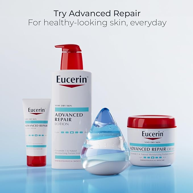 Eucerin Advanced Repair Lotion, Urea Enriched, Unscented Body Lotion for Dry Skin With Triple Moisturizing Complex, 16.9 FL OZ Bottle