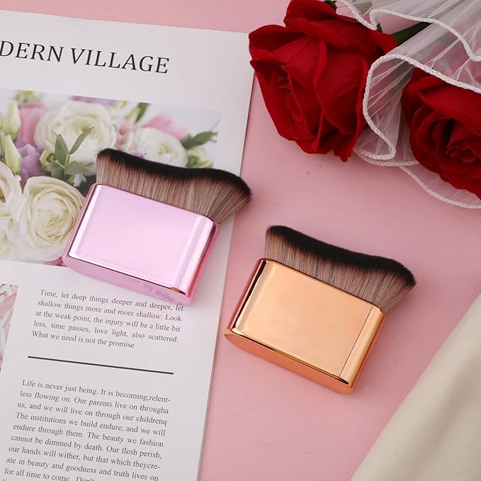 2pcs Self Tanning Brushes, Liquid Foundation for Self Tan Brush Applicator Body Makeup Brushes for Self Tanner Body Face (Rose Pink, Gold)