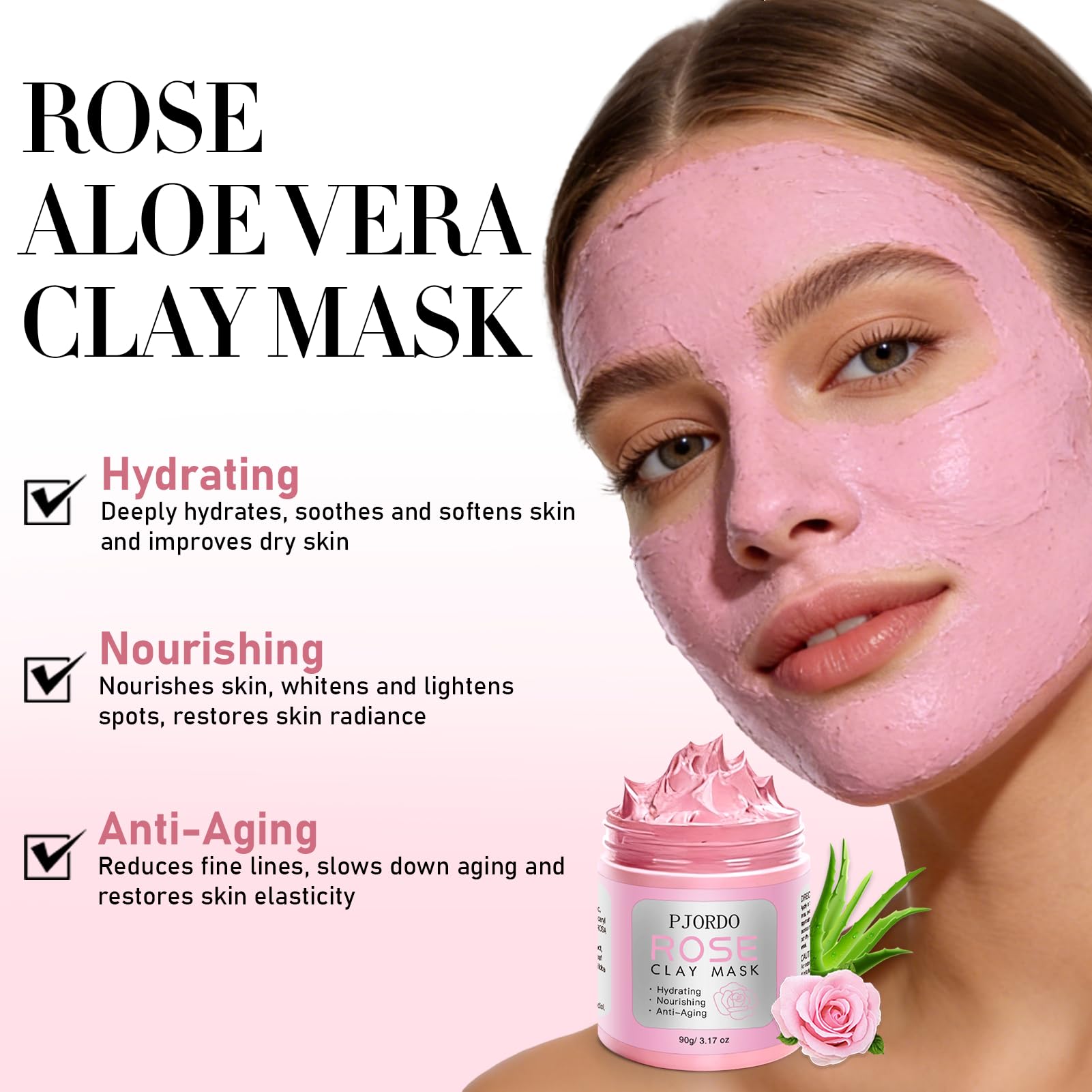 Pjordo 4 Pcs Clay Mask for Face(360g in Total), Turmeric Vitamin C, Dead Sea Mud, Green Tea Avocado, Rose, Face Masks Skincare for Pore Cleansing, Facial Masks for Women Skin Care, 3.17 Oz Each