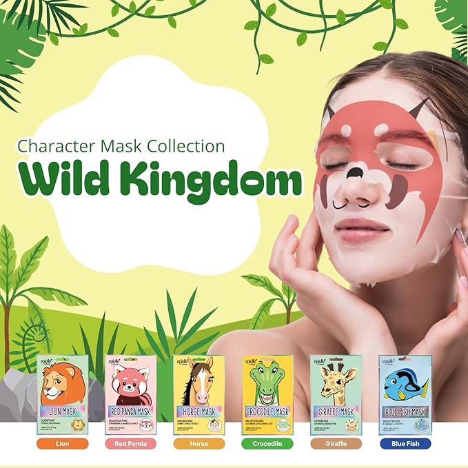 Epielle Character Face Mask Wild Kingdom 6 Pack, Fun & Effective Korean Skin Care, Spa Party Favors, Birthday Gifts for Women, Self Care Gifts