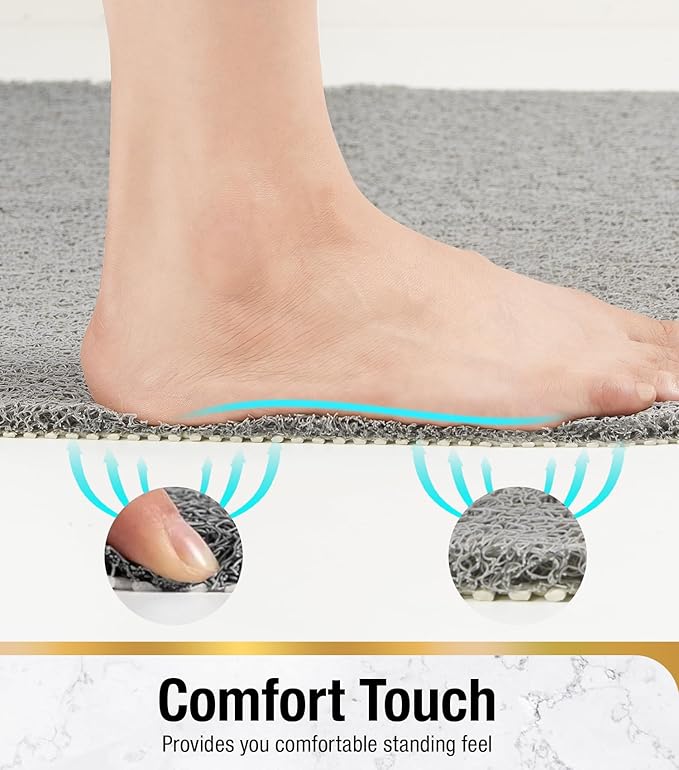HITSLAM Shower mat Non Slip, 24 x 16 Inch Bath Mat for Tub with Drain Holes, Soft PVC Loofah Bathtub Mat Non Slip, Quick Drying Bathroom Shower Mat, Grey