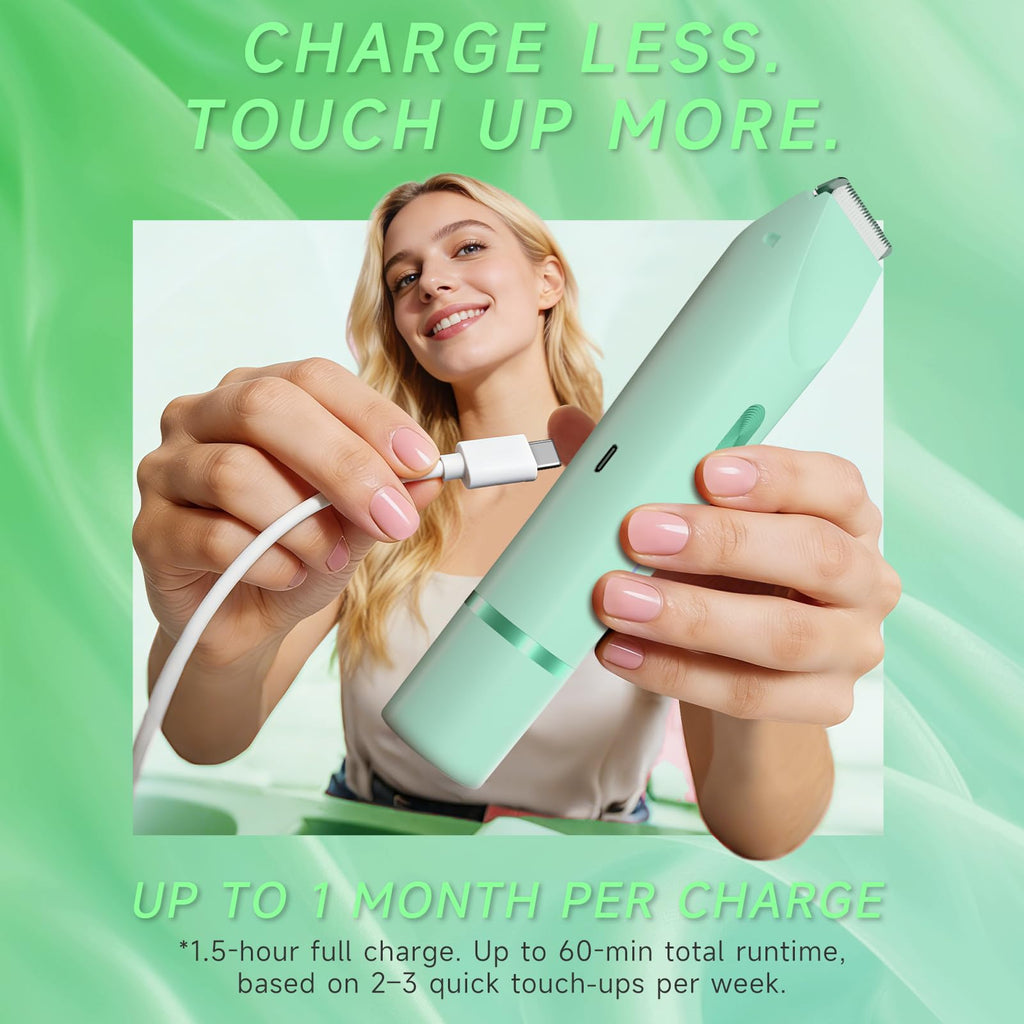 Fanovae Bikini Trimmer for Women, 2 in1 Electric Razor for Pubic Hair, Bikini Line and Body, Dual-Ended Shaver, USB-C Rechargeable, IP67, Designed for Sensitive Areas (Green)